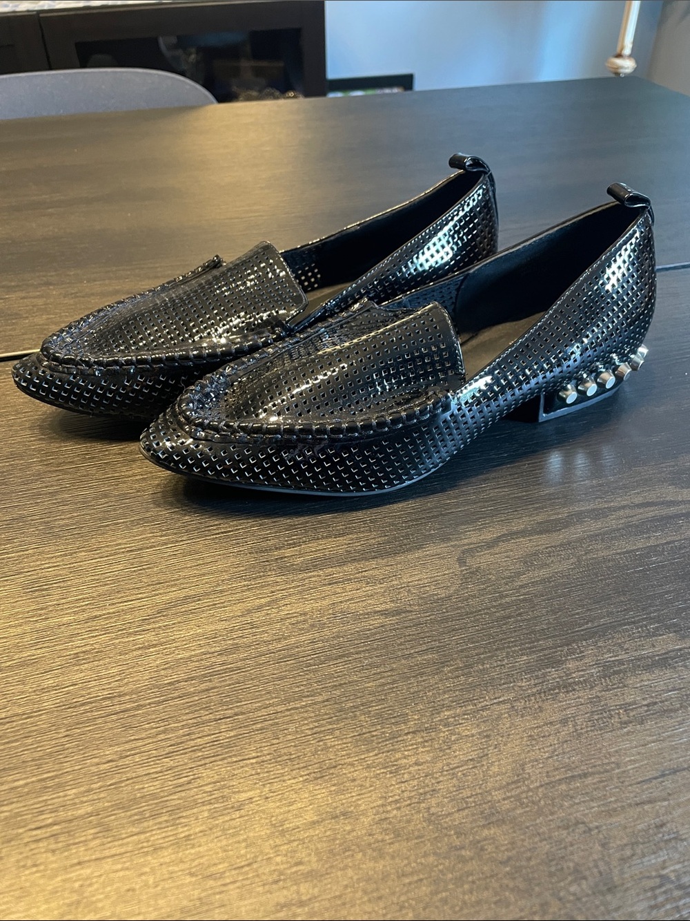 Women’s Jeffrey Campbell Black Patent Perforated Pointed Loafers